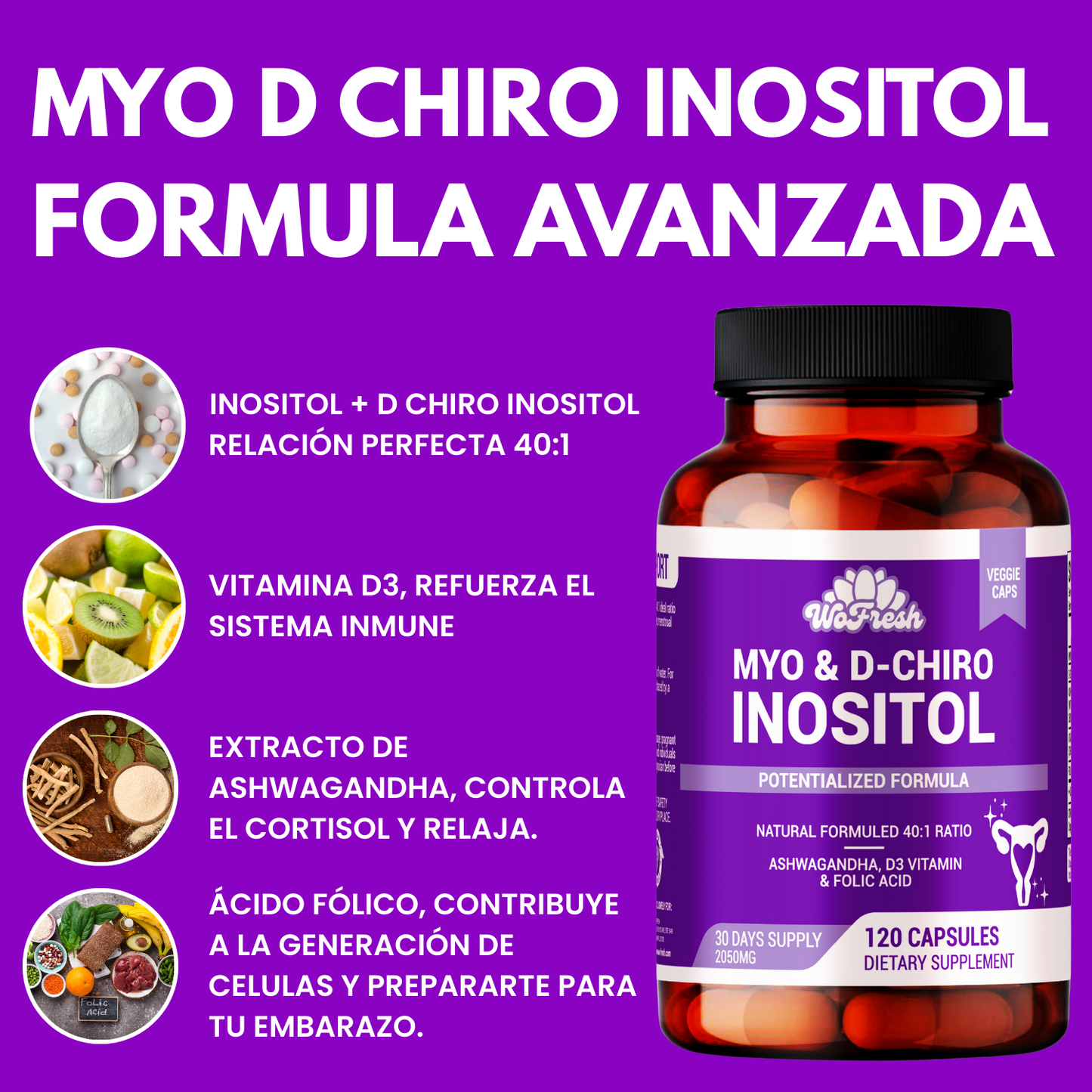 MYO D CHIRO INOSITOL WOFRES 2050MG 120 CÁPSULAS