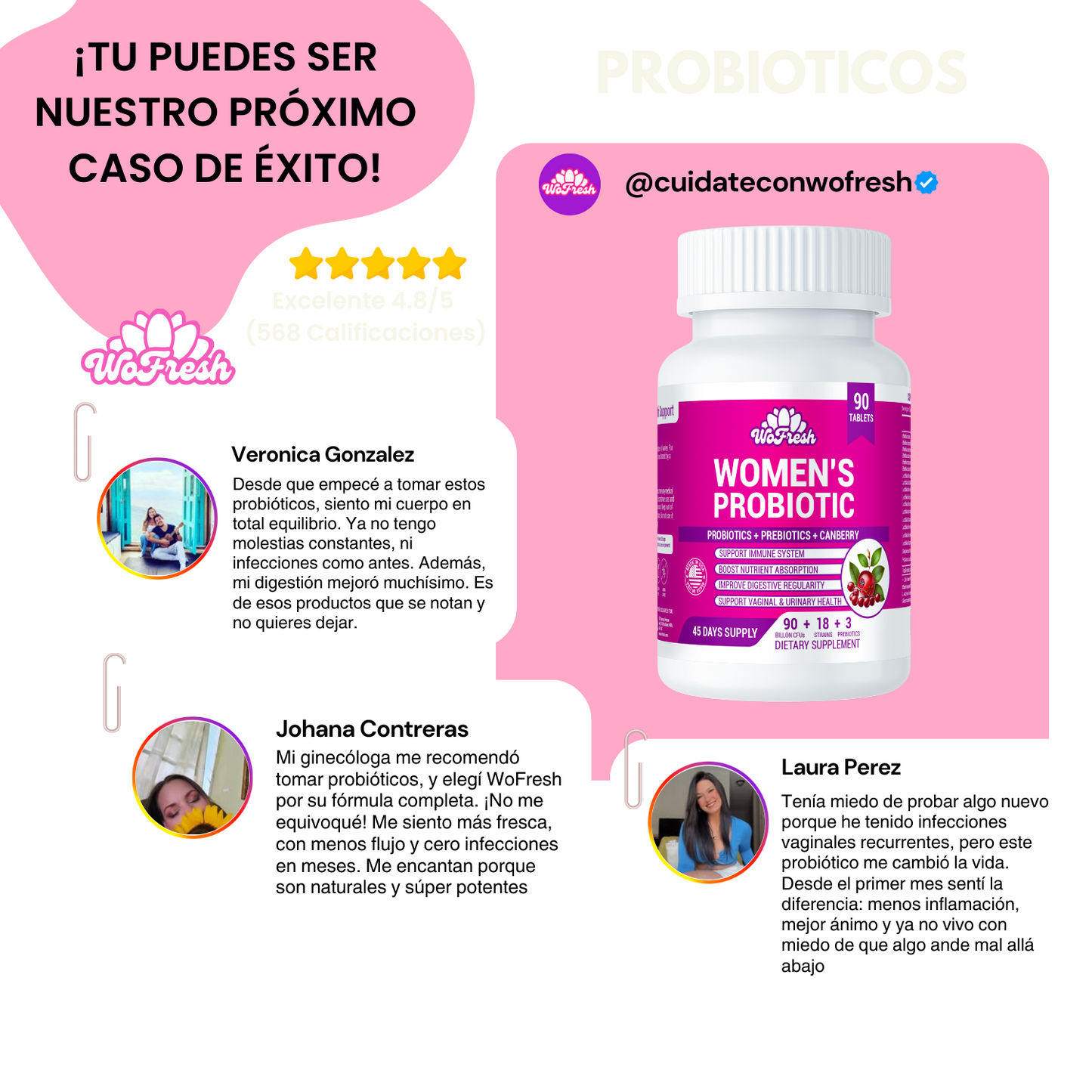 PROBIOTICOS PARA LA MUJER WOFRESH 90 BILLONES 18 CEPAS