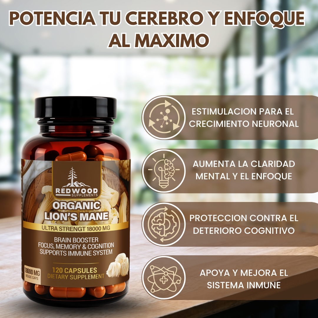 MELENA DE LEON ORGANICA HONGO MELENA DE LEÓN 18000MG REDWOOD