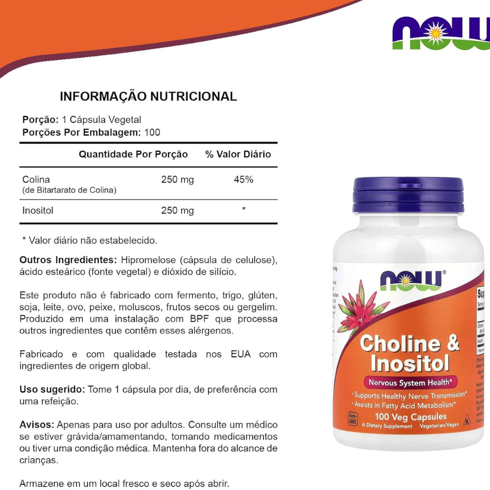 CHOLINA E INOSITOL 500MG NOW