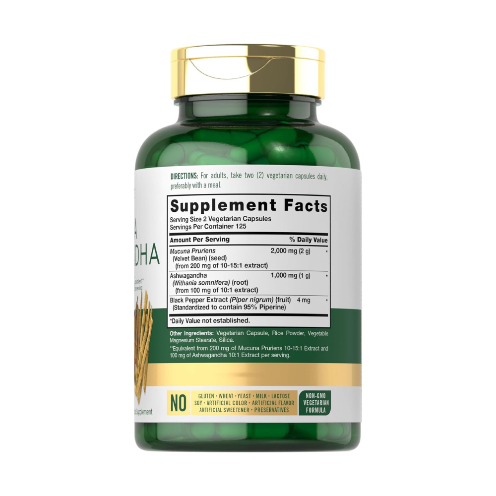 MUCUNA CON ASHWAGANDHA 3000MG 250 CAPSULAS CARLYLE