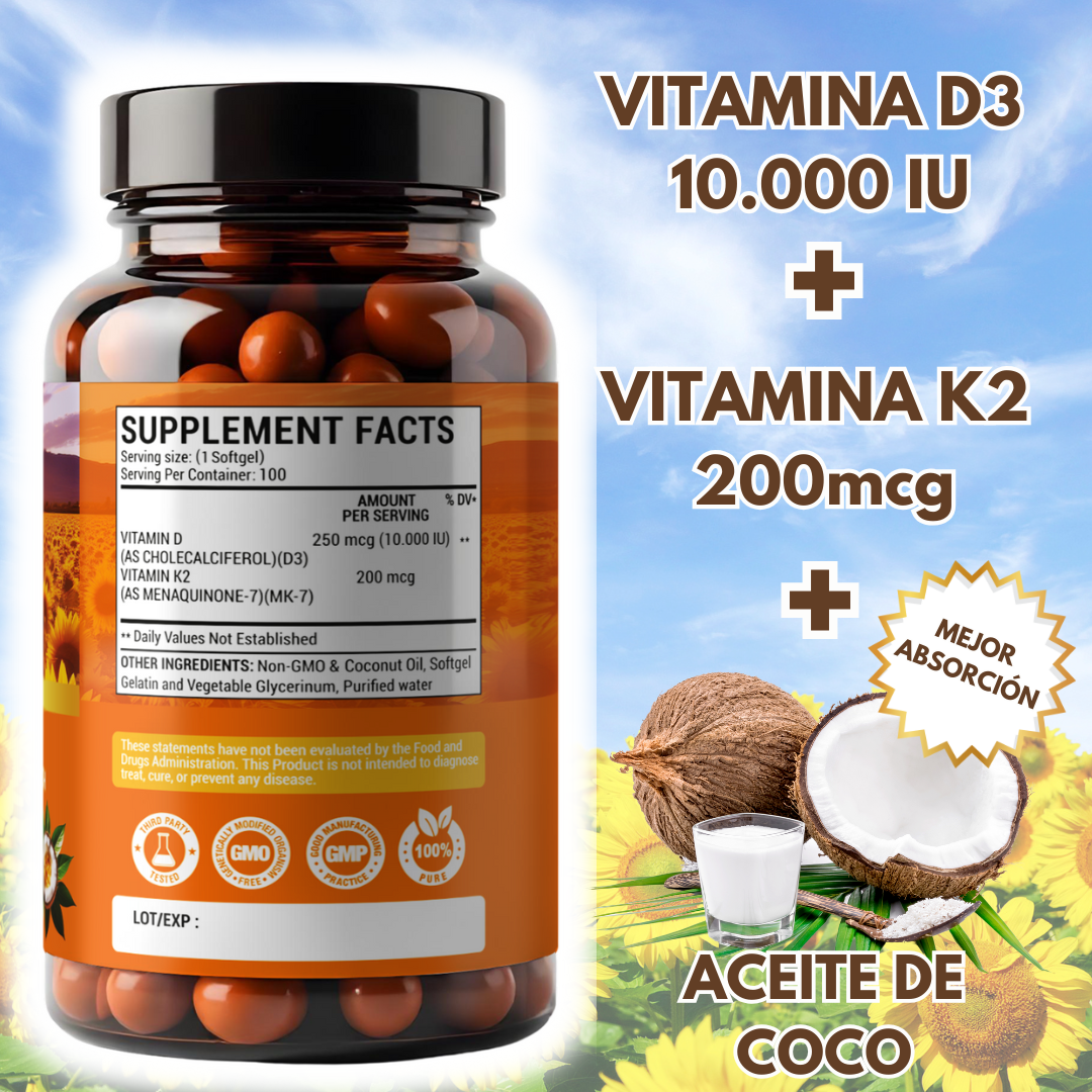 VITAMINA D3 & K2 10.000 UI + 200 mcg 100 SOFGELS REDWOOD