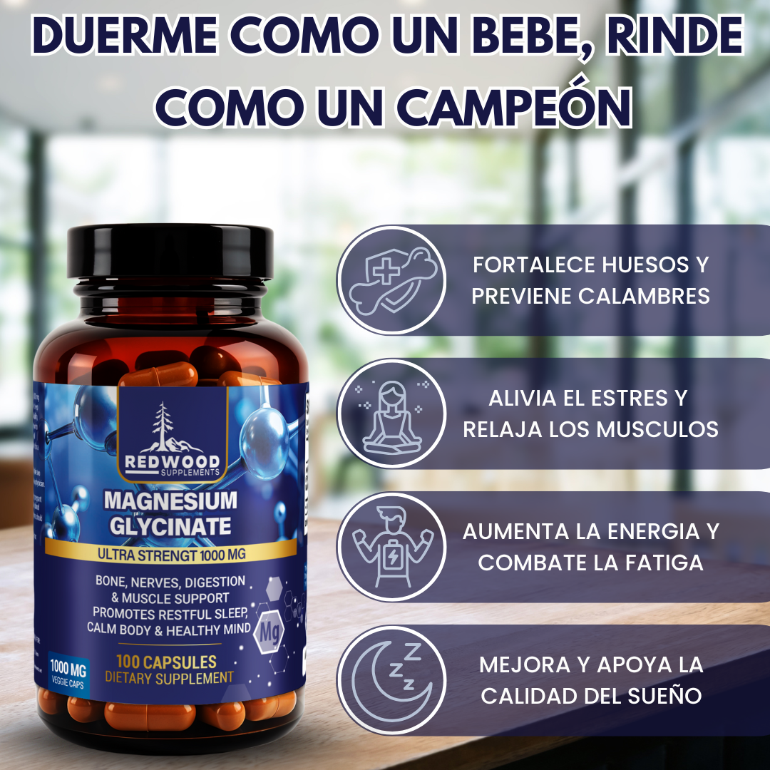 GLICINATO DE MAGNESIO EXTRA FUERTE 1000MG 100 CAPSULAS REDWOOD