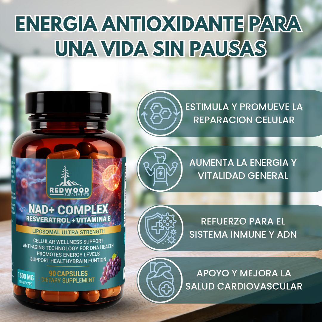 NAD NICOTINAMIDA CON RESVERATROL 1500MG 90 CAPSULAS REDWOOD