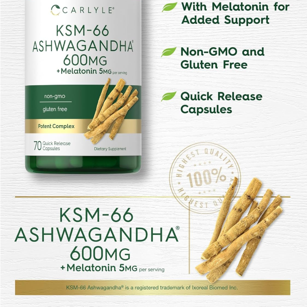 ASHWAGANDHA KSM-66 600MG 70 CÁPSULAS CARLYLE