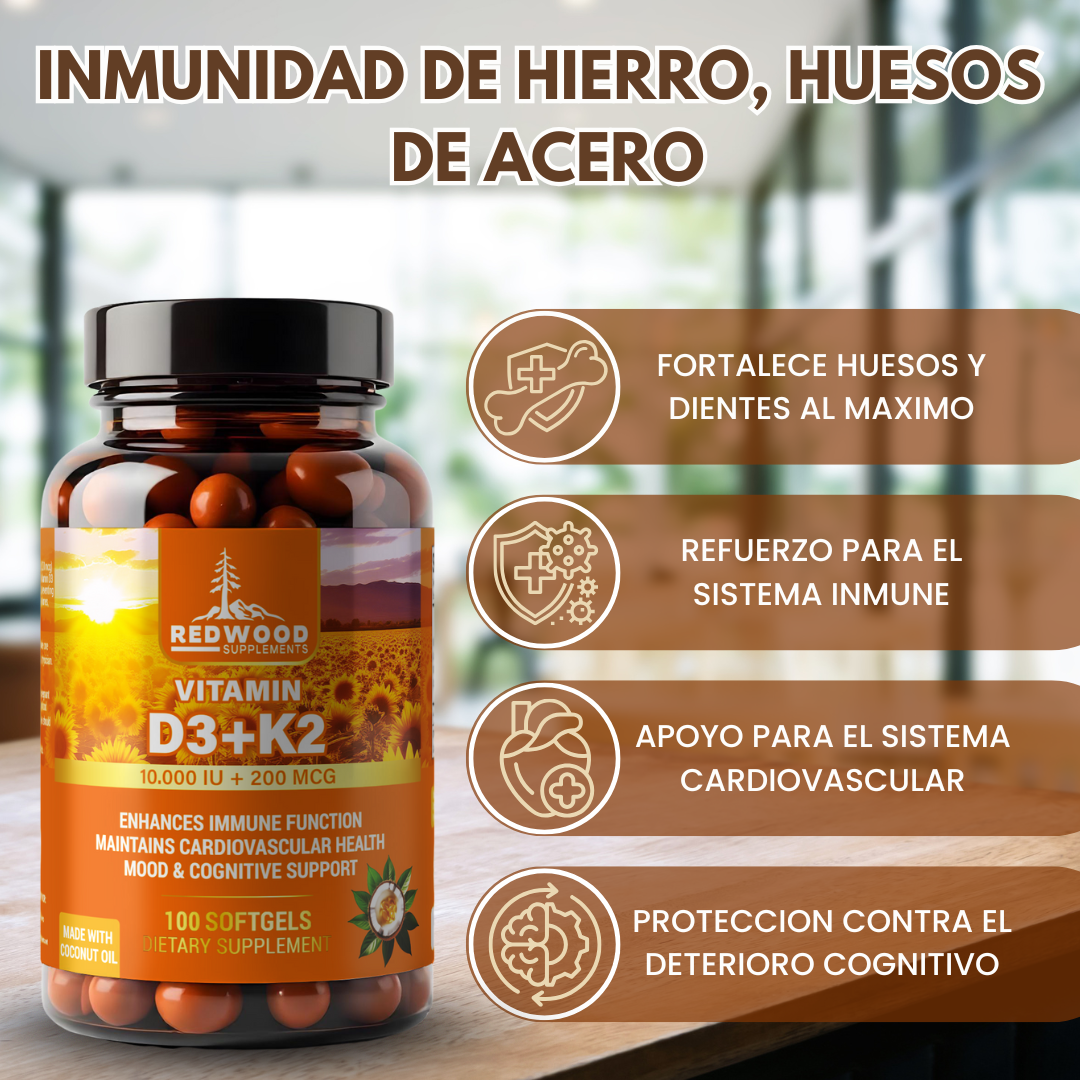 VITAMINA D3 & K2 10.000 UI + 200 mcg 100 SOFGELS REDWOOD