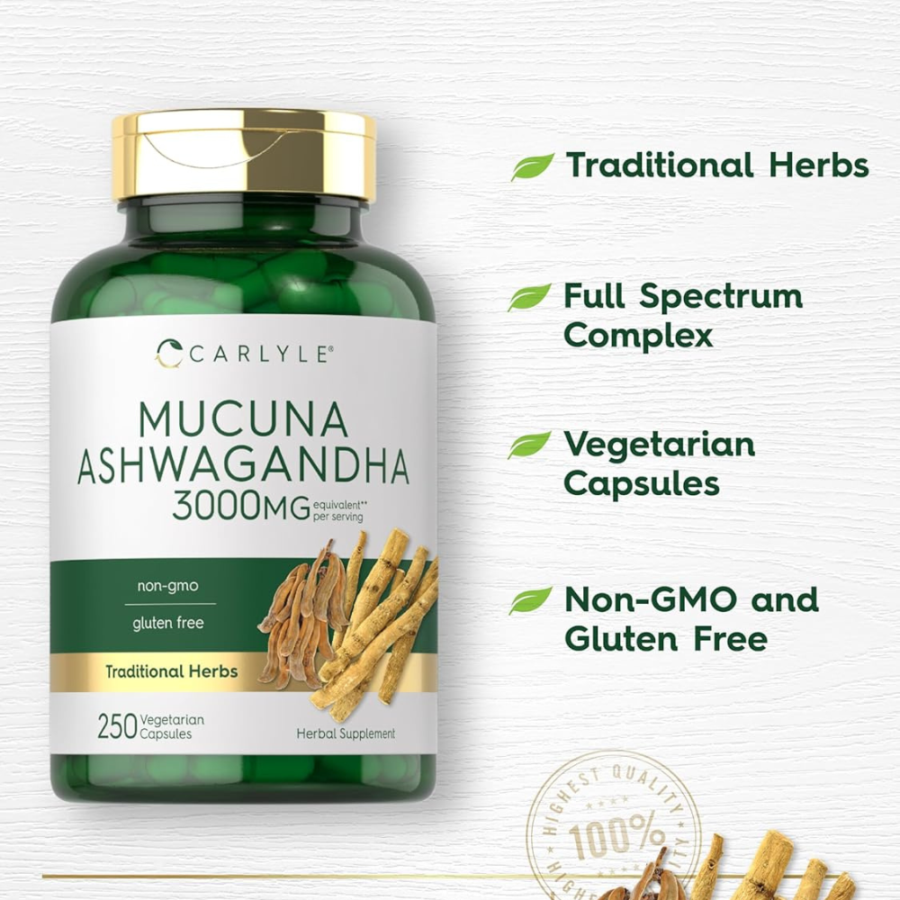 MUCUNA CON ASHWAGANDHA 3000MG 250 CAPSULAS CARLYLE