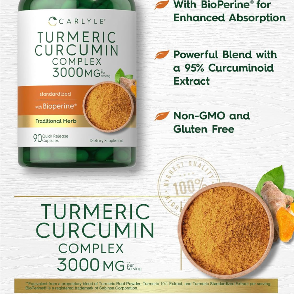 CURCUMA CURCUMIN TURMERIC 3000MG 90 CAPSULAS CARLYLE
