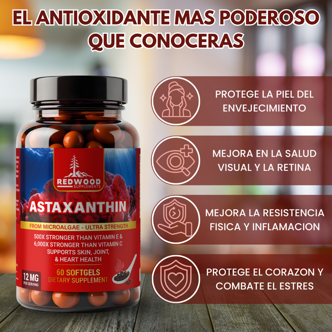 ASTAXANTINA NATURAL DE 12MG 60 SOFGELS REDWOOD