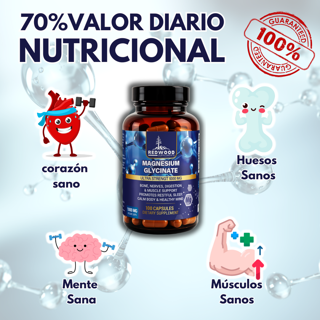 GLICINATO DE MAGNESIO EXTRA FUERTE 1000MG 100 CAPSULAS REDWOOD