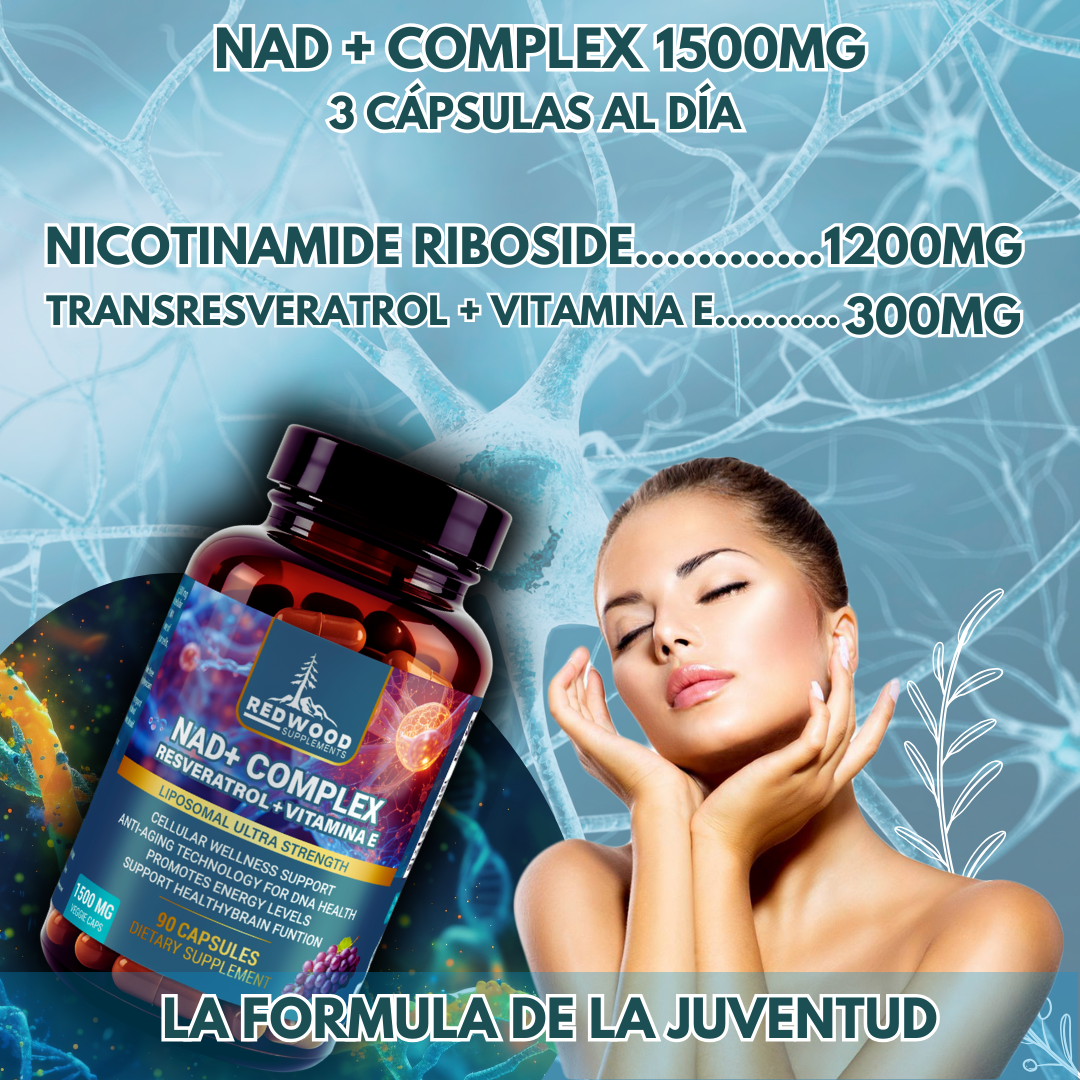 NAD NICOTINAMIDA CON RESVERATROL 1500MG 90 CAPSULAS REDWOOD
