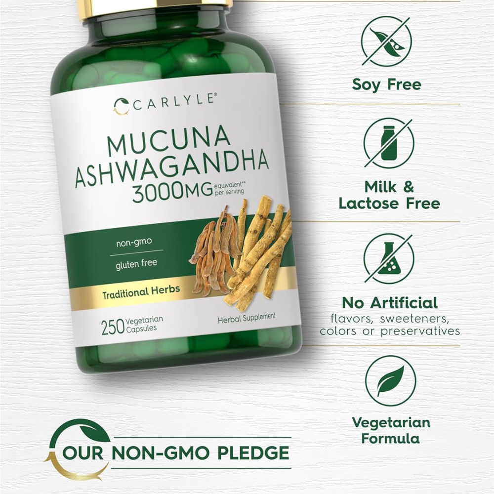 MUCUNA CON ASHWAGANDHA 3000MG 250 CAPSULAS CARLYLE