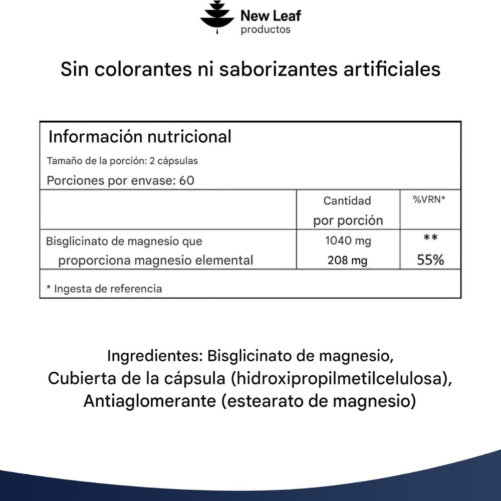 GLICINATO DE MAGNESIO 1040MG 120 CAPSULAS NEW LEAF