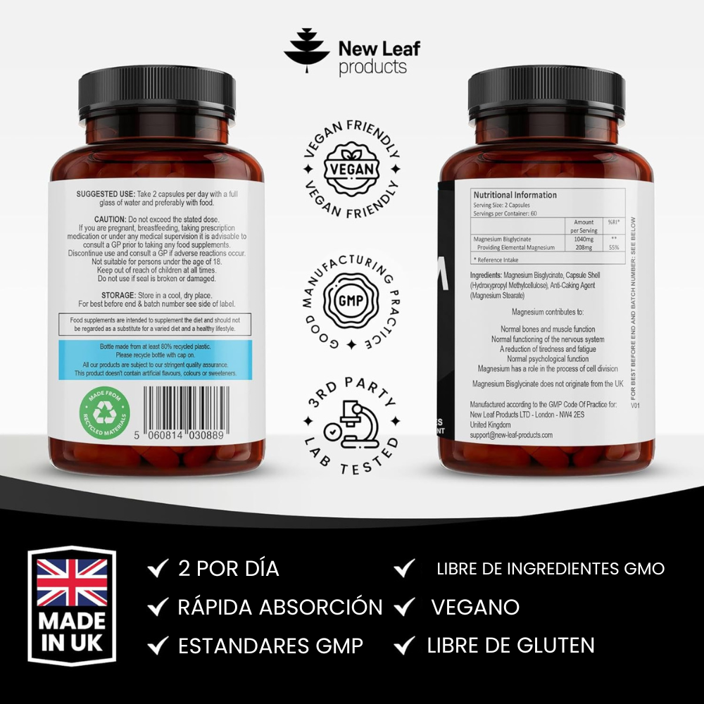 GLICINATO DE MAGNESIO 1040MG 120 CAPSULAS NEW LEAF