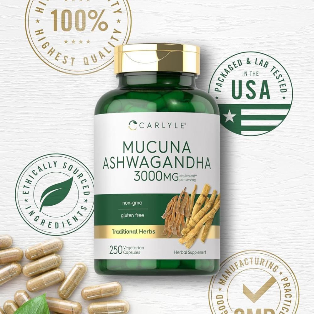 MUCUNA CON ASHWAGANDHA 3000MG 250 CAPSULAS CARLYLE