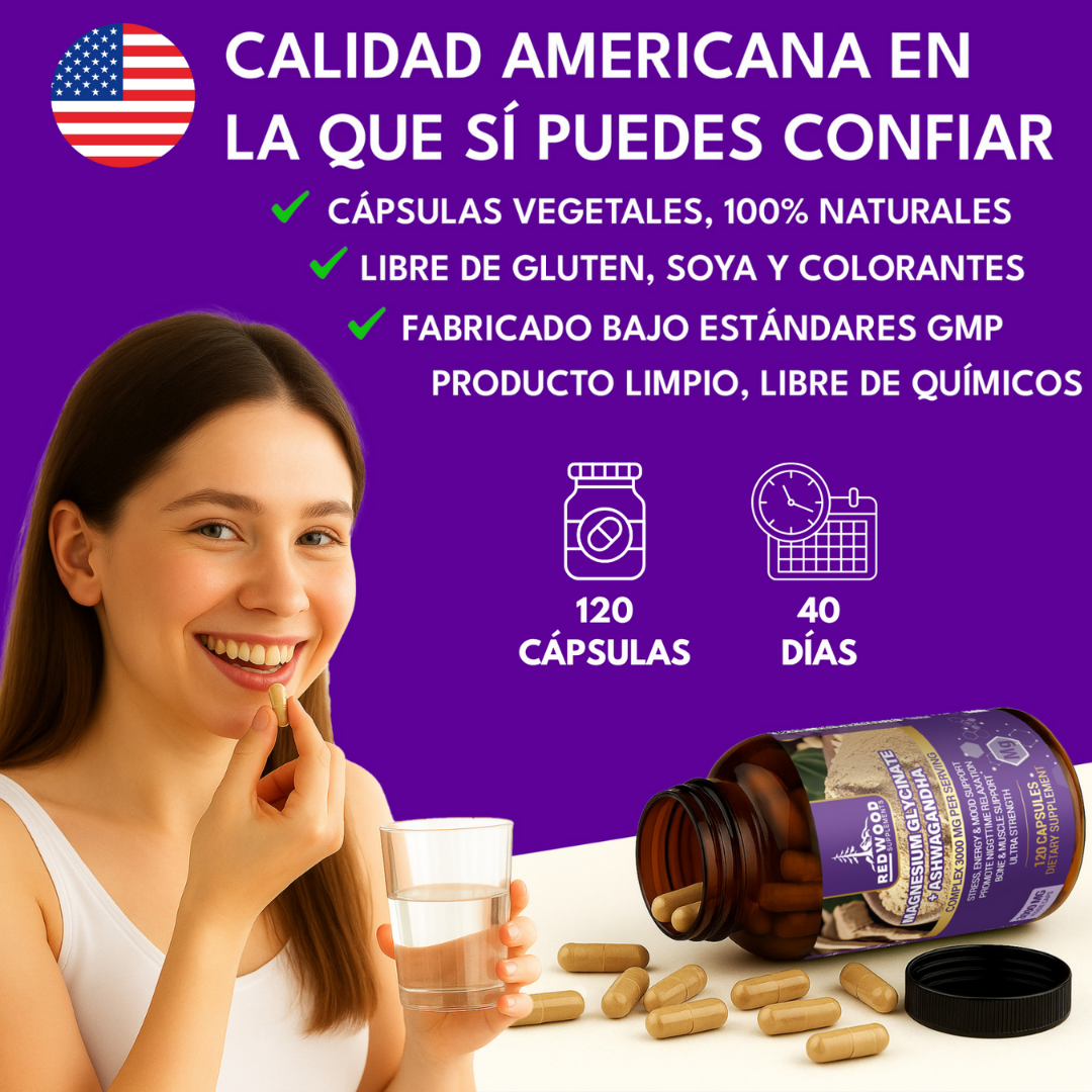 GLICINATO DE MAGNESIO CON ASHWAGANDHA 3000MG 120 CAPSULAS REDWOOD