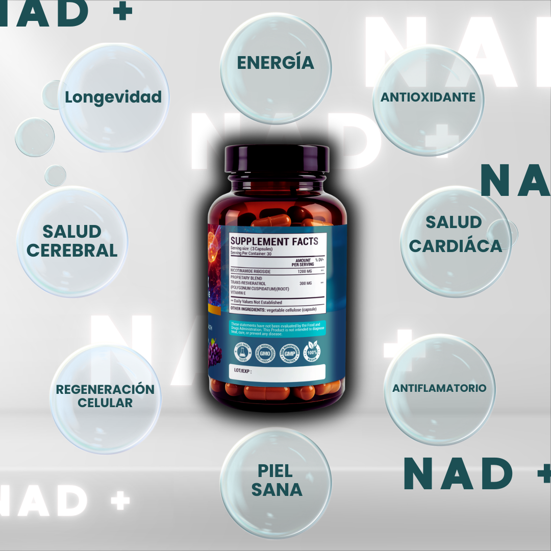 NAD NICOTINAMIDA CON RESVERATROL 1500MG 90 CAPSULAS REDWOOD