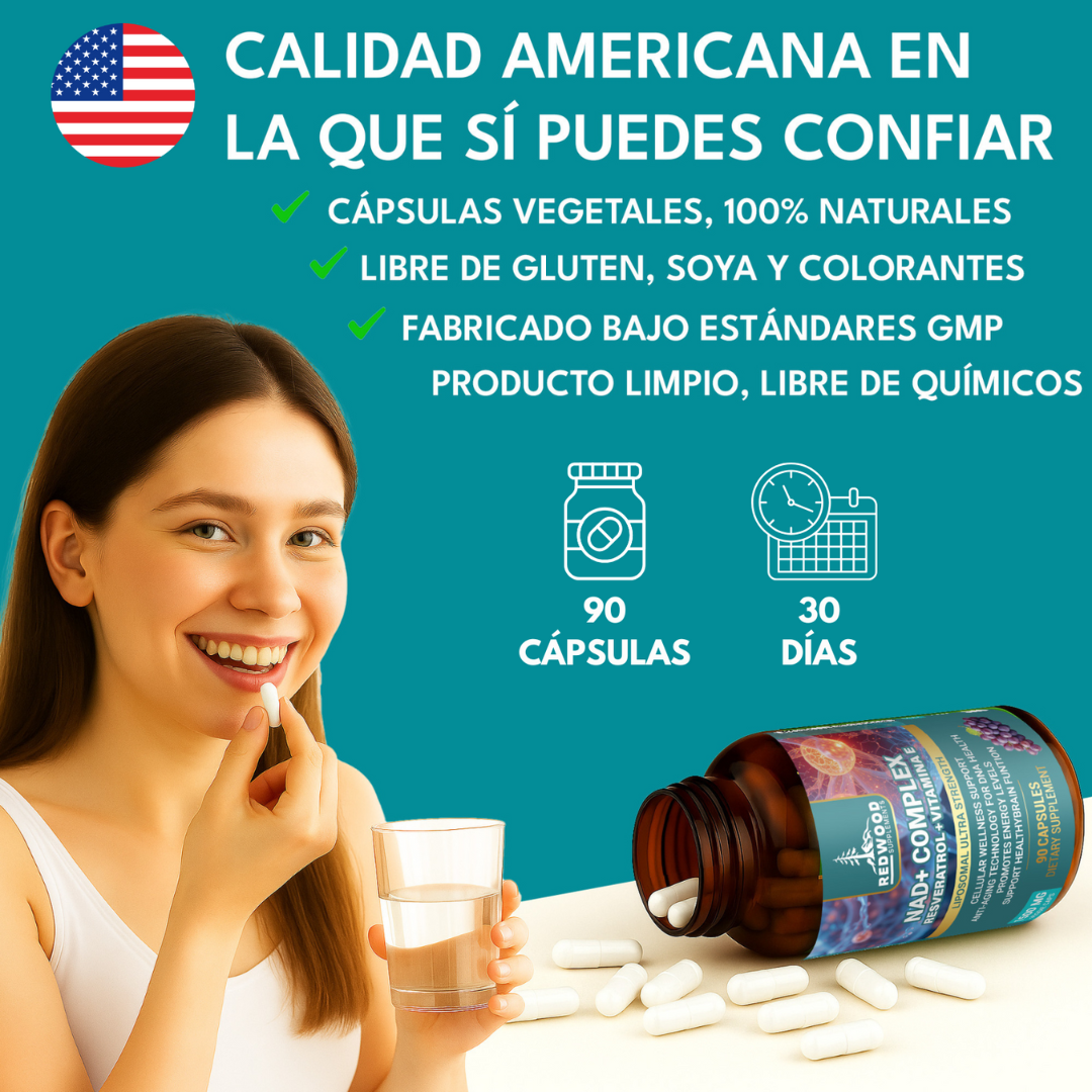NAD NICOTINAMIDA CON RESVERATROL 1500MG 90 CAPSULAS REDWOOD
