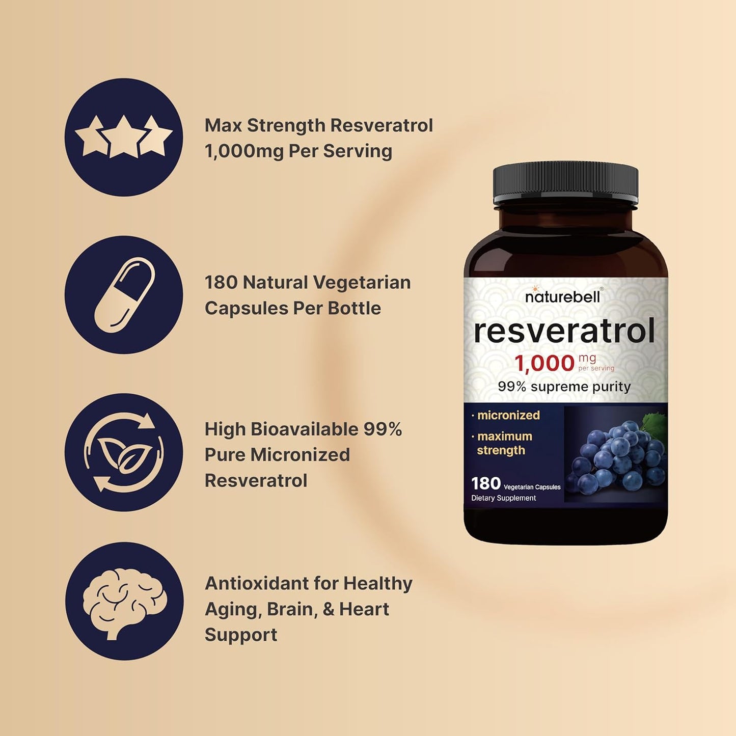 RESVERATROL DE 1000 MG 180 CAPSULAS NATUREBELL