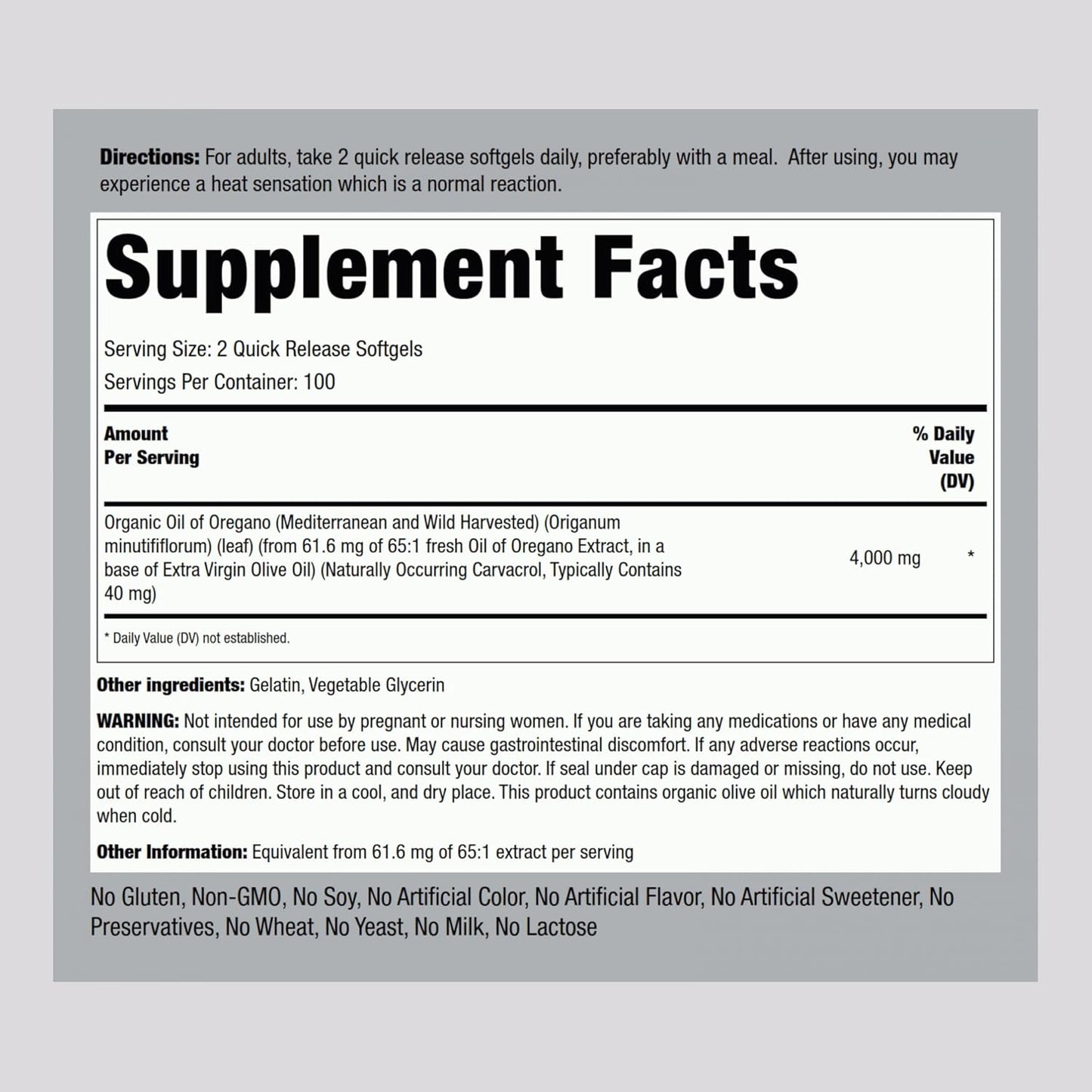 ACEITE DE ORÉGANO DE 4000 MG 200 CÁPSULAS PIPING ROCK