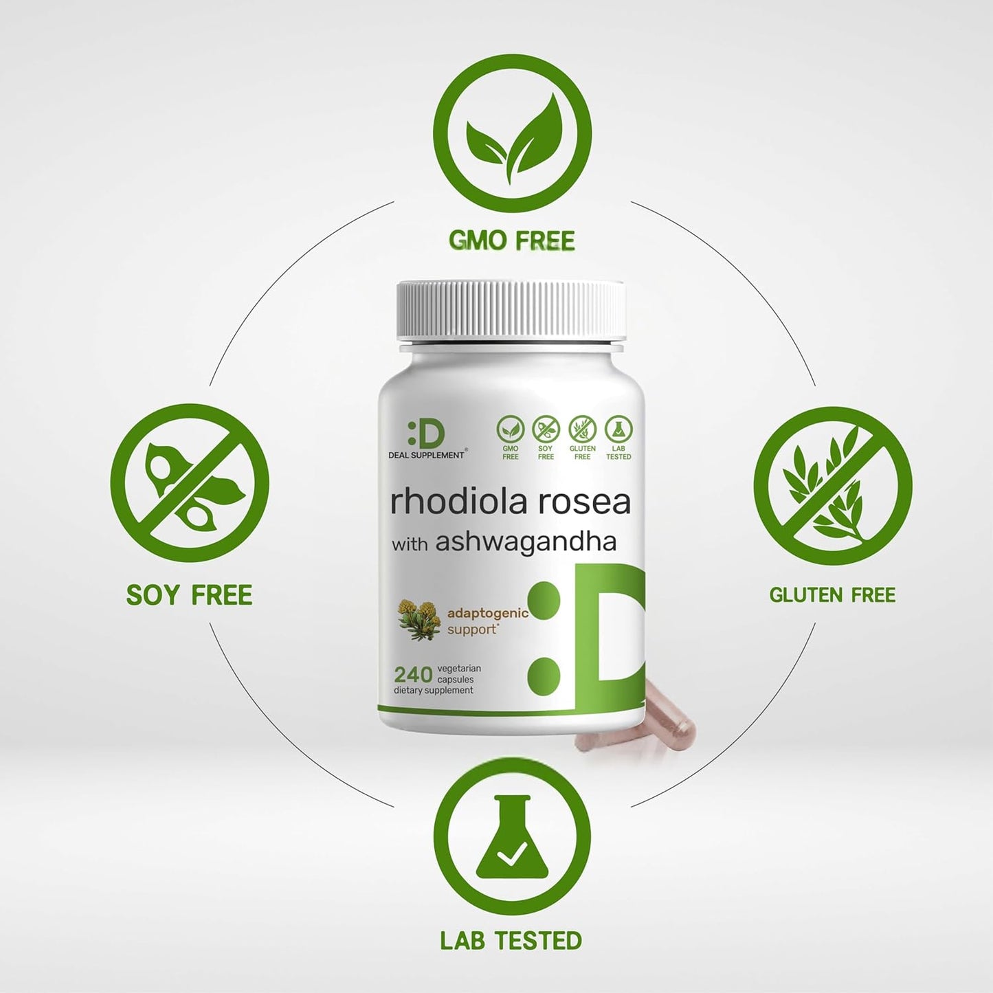 RHODIOLA ROSEA CON ASHWAGANDHA 5,000 MG 240 CÁPSULAS DEAL SUPPLEMENT