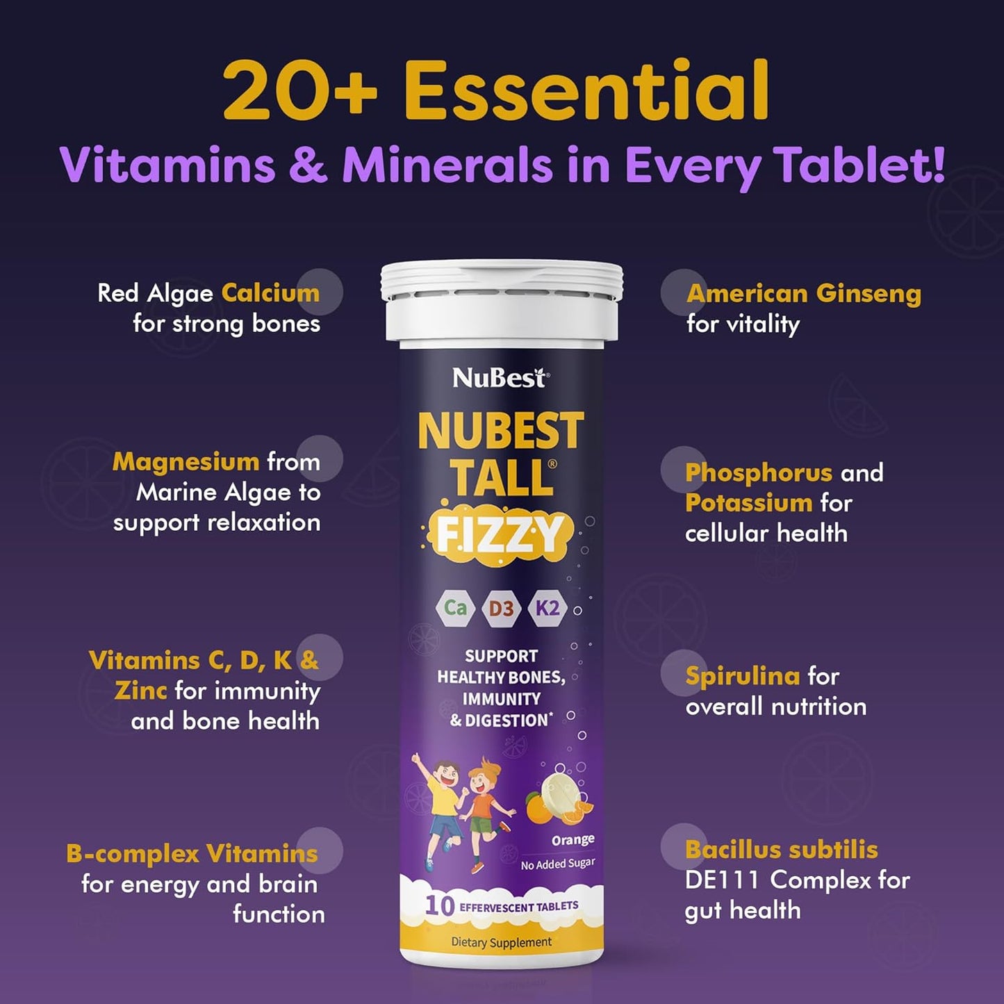 NUBEST TALL FIZZY PROBIOTICOS Y MULTIVITAMINICOS PARA NIÑOS