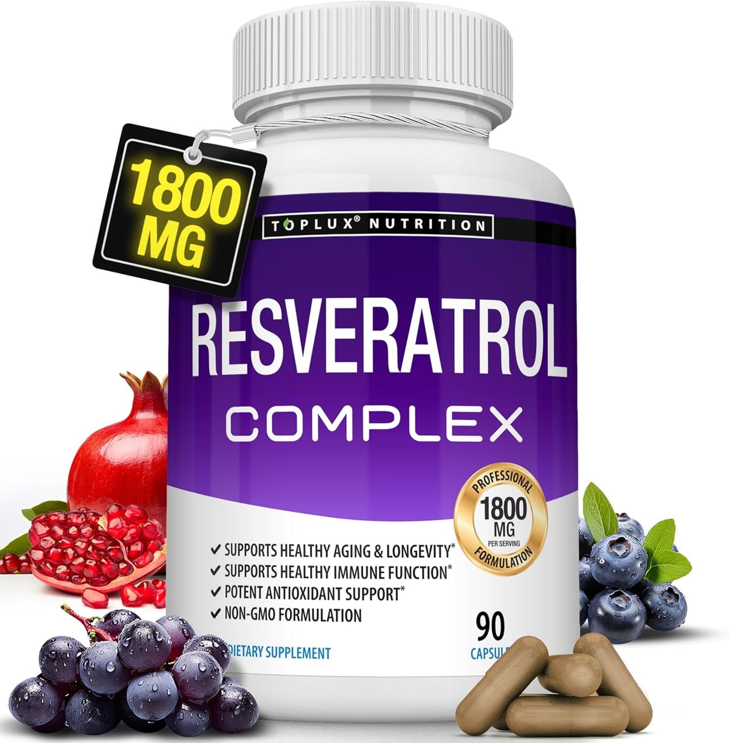 RESVERATROL 1800 MG COMPLEJO ANTIOXIDANTE 90 CÁPSULAS TOPLUX