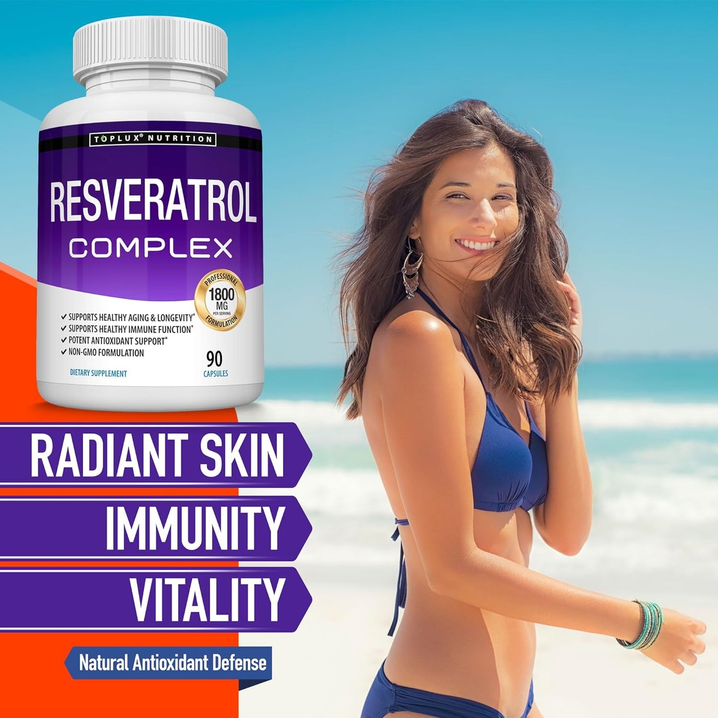 RESVERATROL 1800 MG COMPLEJO ANTIOXIDANTE 90 CÁPSULAS TOPLUX