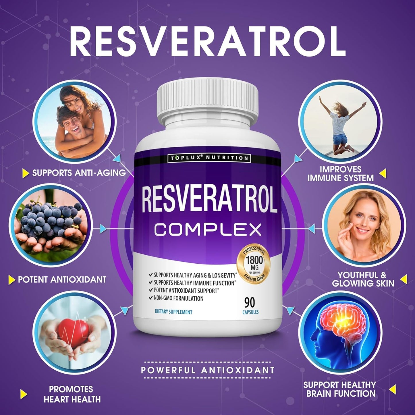RESVERATROL 1800 MG COMPLEJO ANTIOXIDANTE 90 CÁPSULAS TOPLUX