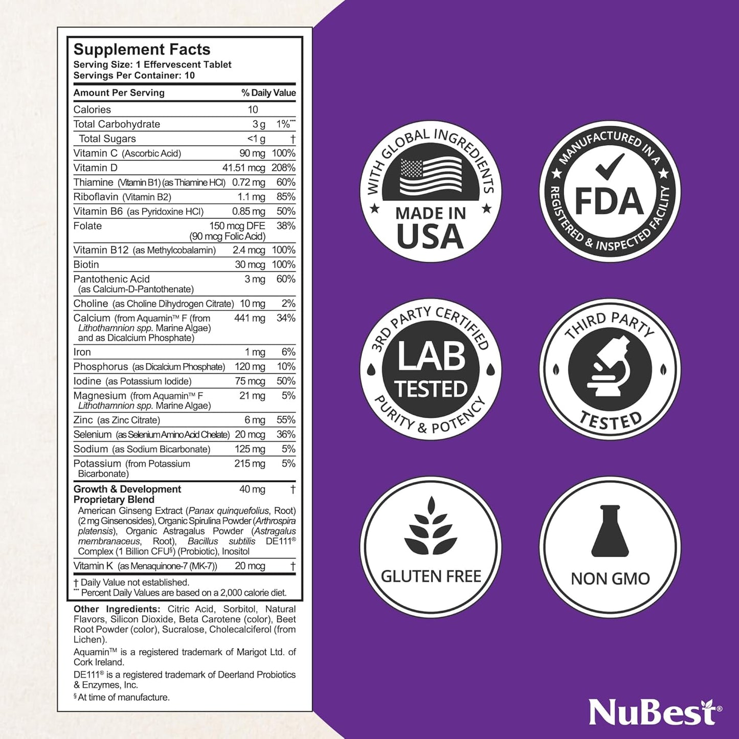 NUBEST TALL FIZZY PROBIOTICOS Y MULTIVITAMINICOS PARA NIÑOS