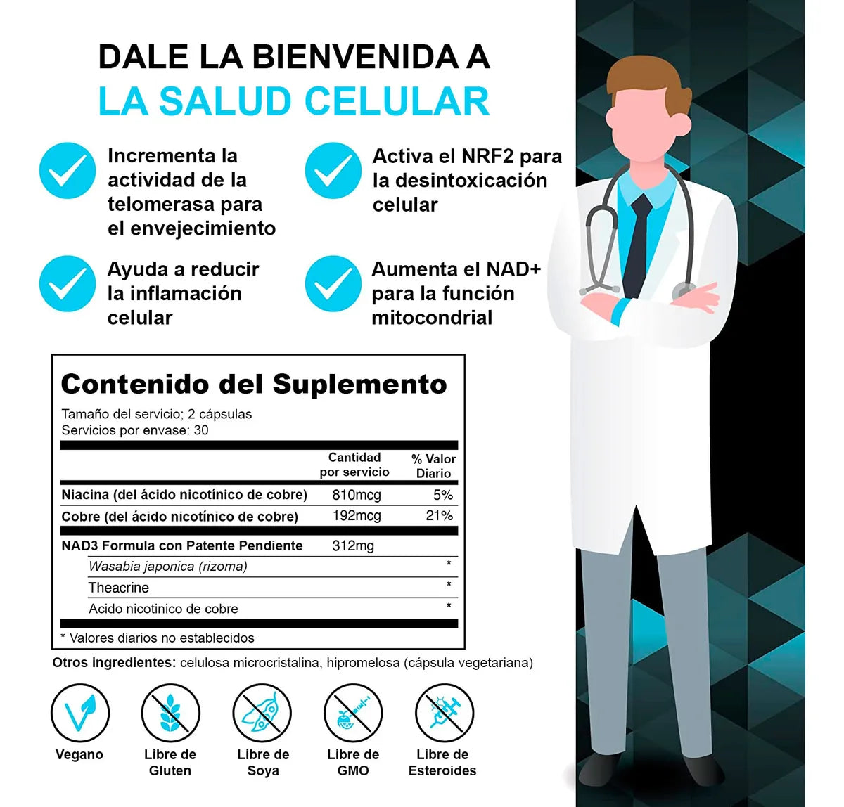NAD3 NICOTINAMIDE RIBOSIDE 60 CAPSULAS