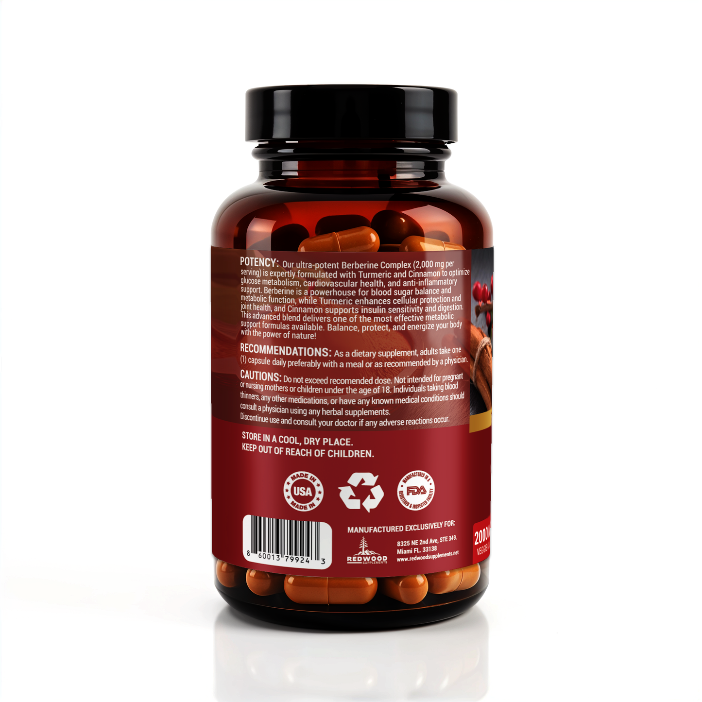 BERBERINA CON CANELA Y CURCUMA 2000MG 60 CAPSULAS REDWOOD