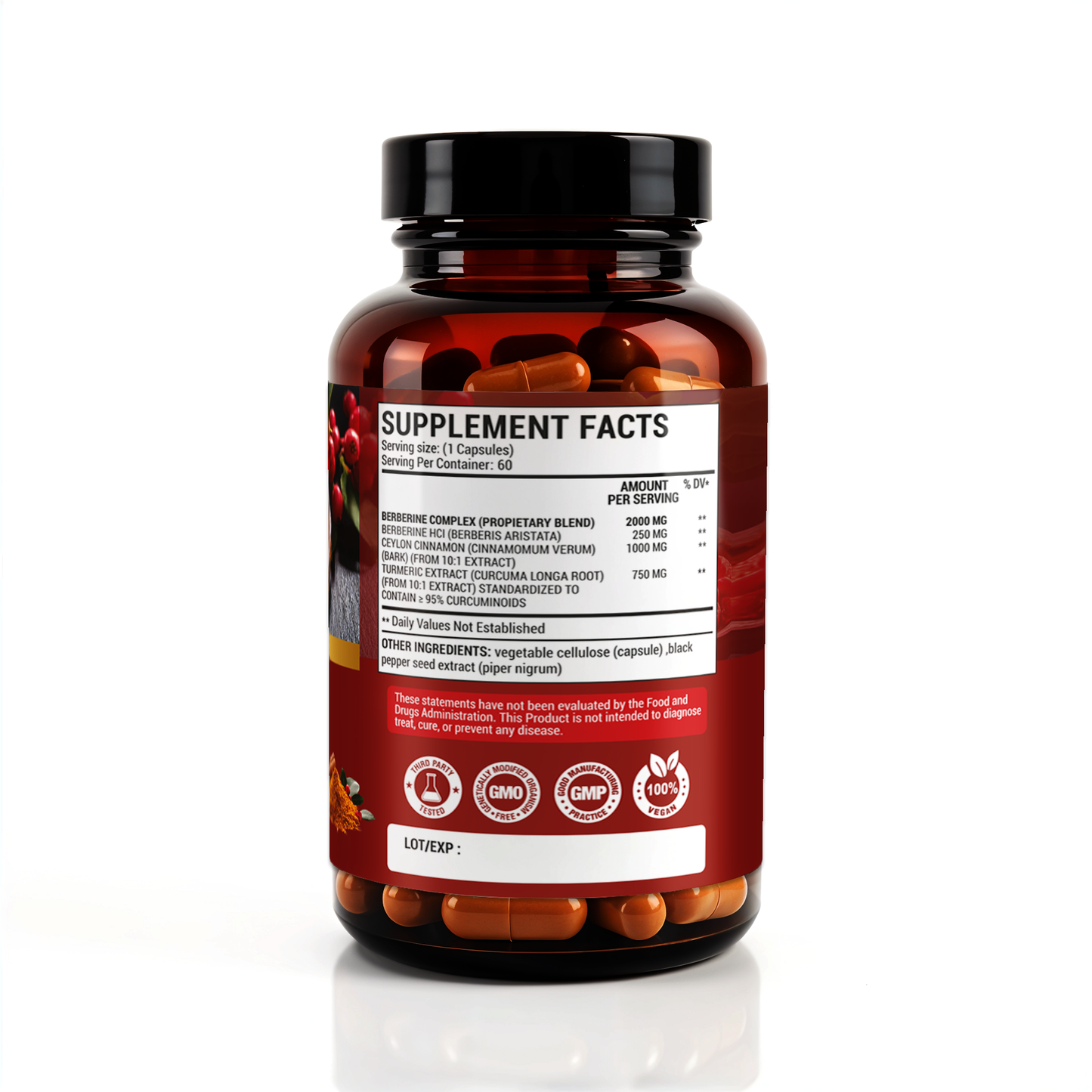 BERBERINA CON CANELA Y CURCUMA 2000MG 60 CAPSULAS REDWOOD