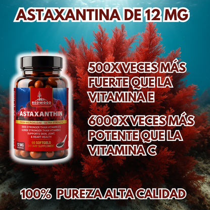 ASTAXANTINA NATURAL DE 12MG 60 SOFGELS REDWOOD
