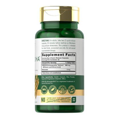 ASHWAGANDHA KSM-66  600MG 70 CÁPSULAS CARLYLE