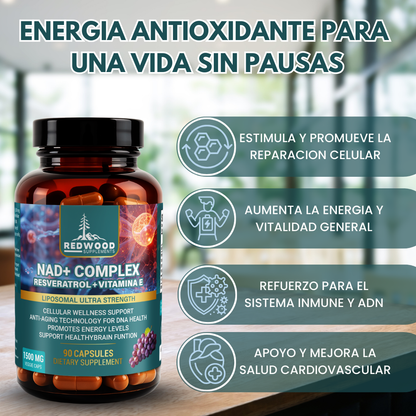 NAD NICOTINAMIDA CON RESVERATROL 1500MG 90 CAPSULAS REDWOOD