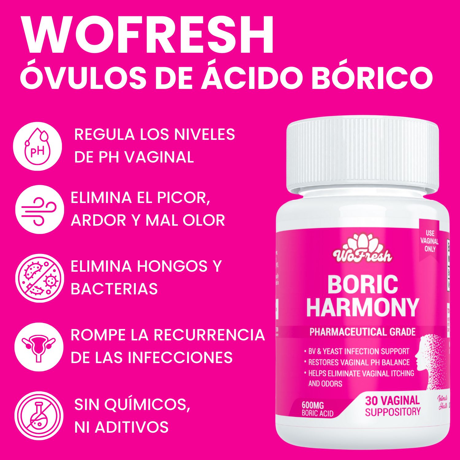 KIT ANTICANDIDIASIS ÓVULOS DE ÁCIDO BORICO Y PROBIOTICOS ORALES (WOFRESH) COD