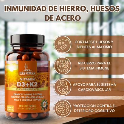 VITAMINA D3 & K2 10.000 UI + 200 mcg 100 SOFGELS REDWOOD