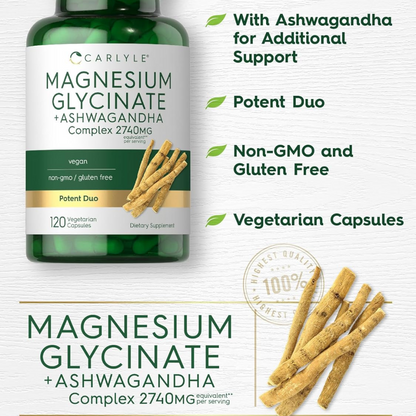 GLICINATO DE MAGNESIO CON ASHWAGANDHA 2740MG 120 CÁPSULAS CARLYLE