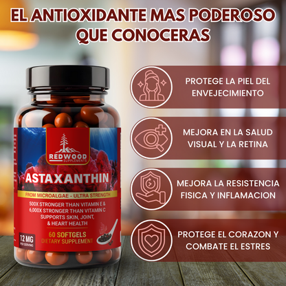 ASTAXANTINA NATURAL DE 12MG 60 SOFGELS REDWOOD