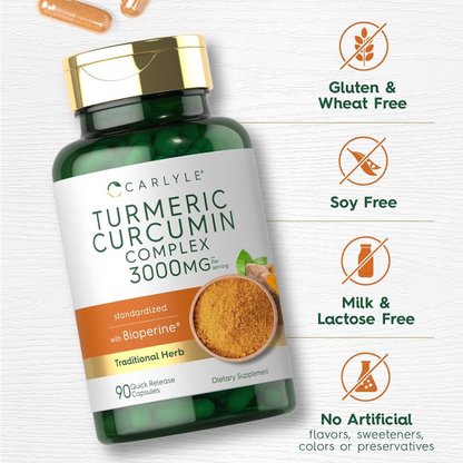 CURCUMA CURCUMIN TURMERIC 3000MG 90 CAPSULAS CARLYLE