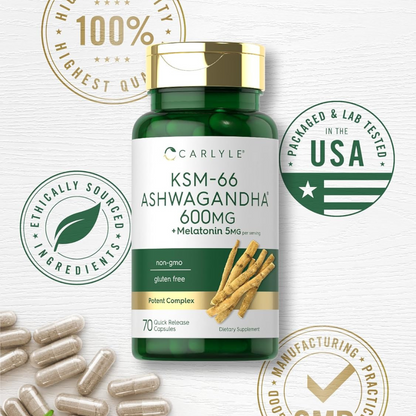 ASHWAGANDHA KSM-66  600MG 70 CÁPSULAS CARLYLE
