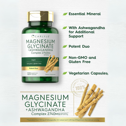 Glicinato de magnesio con Ashwagandha 2740mg 120 cápsulas