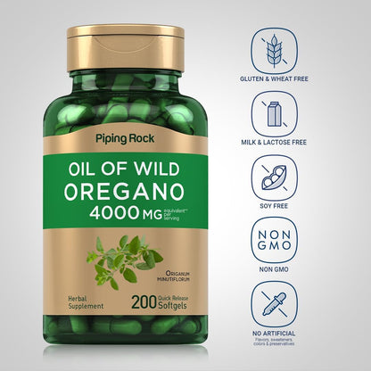 ACEITE DE ORÉGANO DE 4000 MG 200 CÁPSULAS PIPING ROCK
