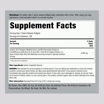 ACEITE DE ORÉGANO DE 4000 MG 200 CÁPSULAS PIPING ROCK