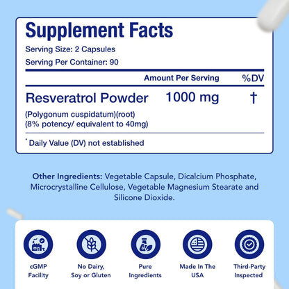 RESVERATROL DE 1000 MG 180 CÁPSULAS NASABEAHAVA