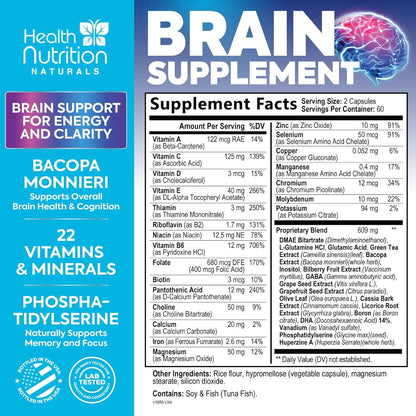 NOOTROPICO SUPLEMENTO CEREBRAL  HEALTH NUTRITION NATURALS 120 CAPS