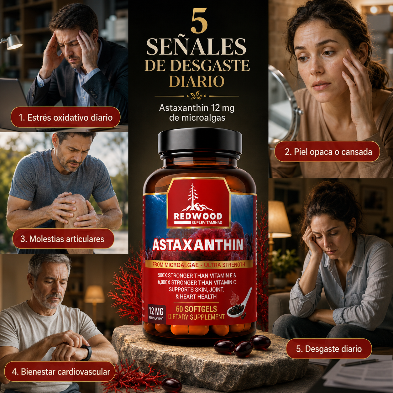 ASTAXANTINA NATURAL DE 12MG 60 SOFGELS SUPLEVITAMINAS LÍNEA REDWOOD