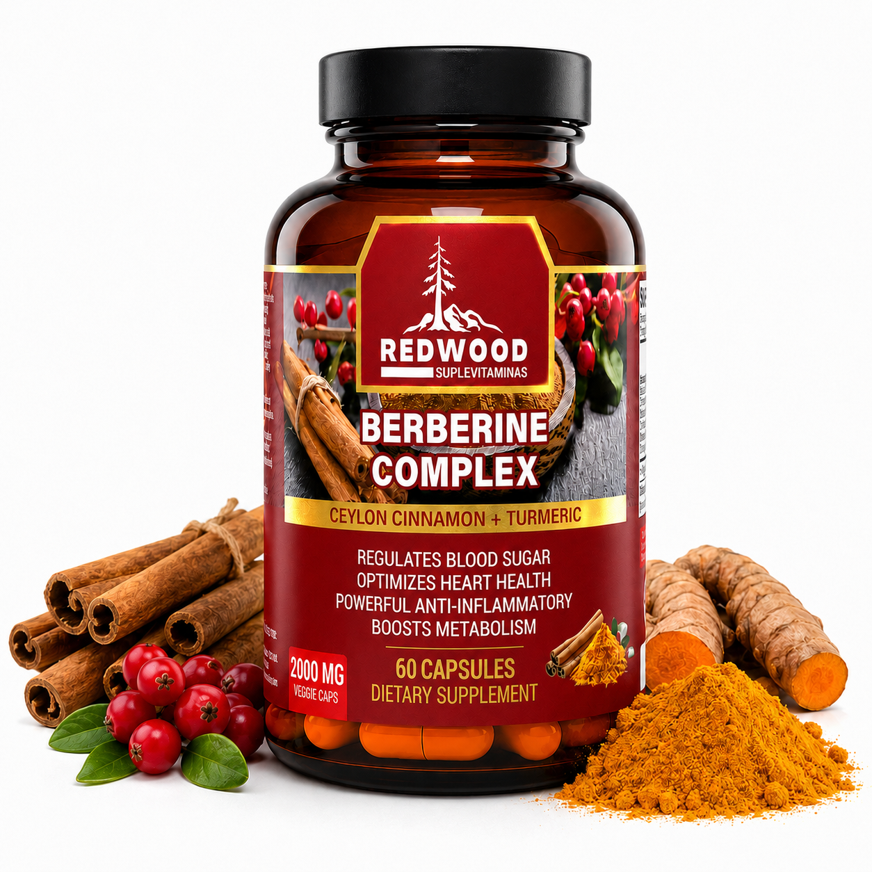 BERBERINA CON CANELA Y CURCUMA 2000MG 60 CAPSULAS REDWOOD