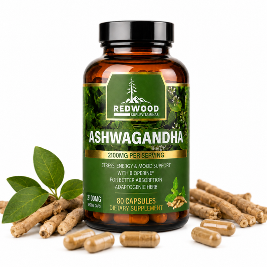 ASHWAGANDHA ORGANICO SUPLEVITAMINAS LÍNEA REDWOOD 2100 MG